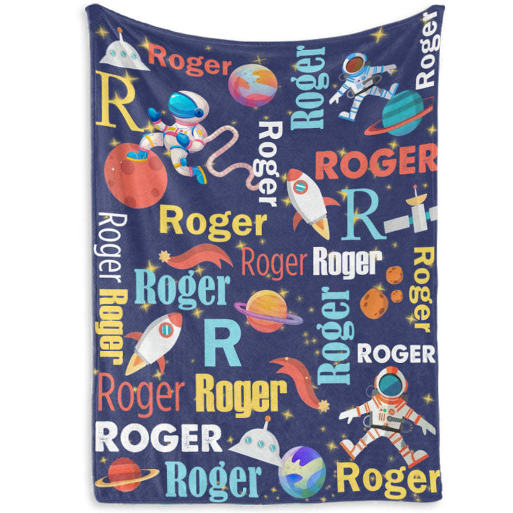 Aangepaste Naam Deken Ruimte Astronauten Kid's Fleece Deken Voor Kleuterschool Kleuterschool - SokkenFoto