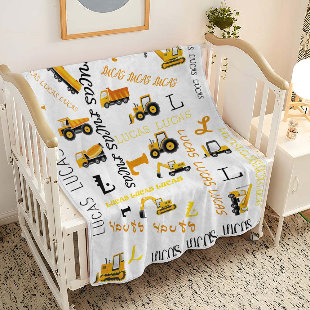 Aangepaste Naam Babydeken Voor Peuters Bouwvrachtwagen Voor Kleuterschool Kleuterschool - SokkenFoto