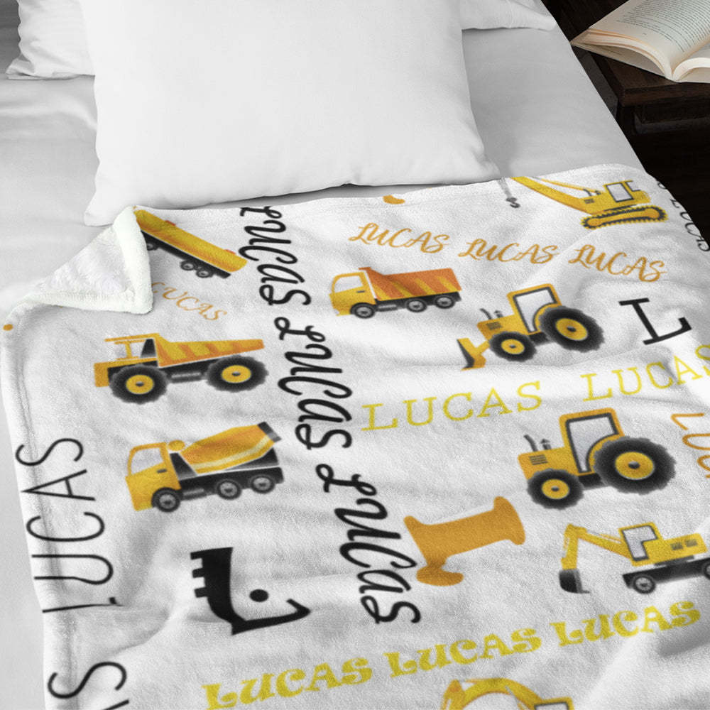 Aangepaste Naam Babydeken Voor Peuters Bouwvrachtwagen Voor Kleuterschool Kleuterschool - SokkenFoto