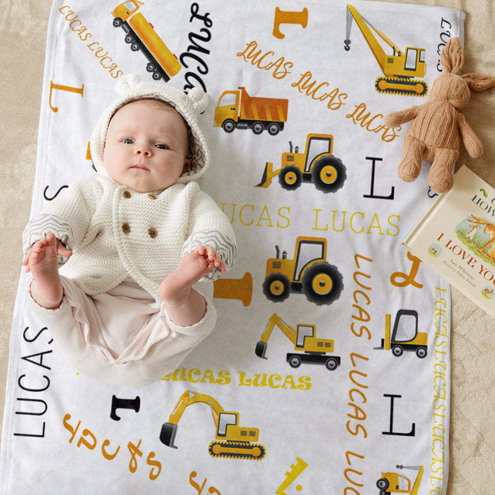 Aangepaste Naam Babydeken Voor Peuters Bouwvrachtwagen Voor Kleuterschool Kleuterschool - SokkenFoto