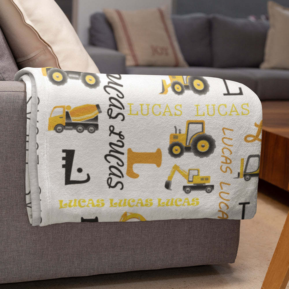 Aangepaste Naam Babydeken Voor Peuters Bouwvrachtwagen Voor Kleuterschool Kleuterschool - SokkenFoto