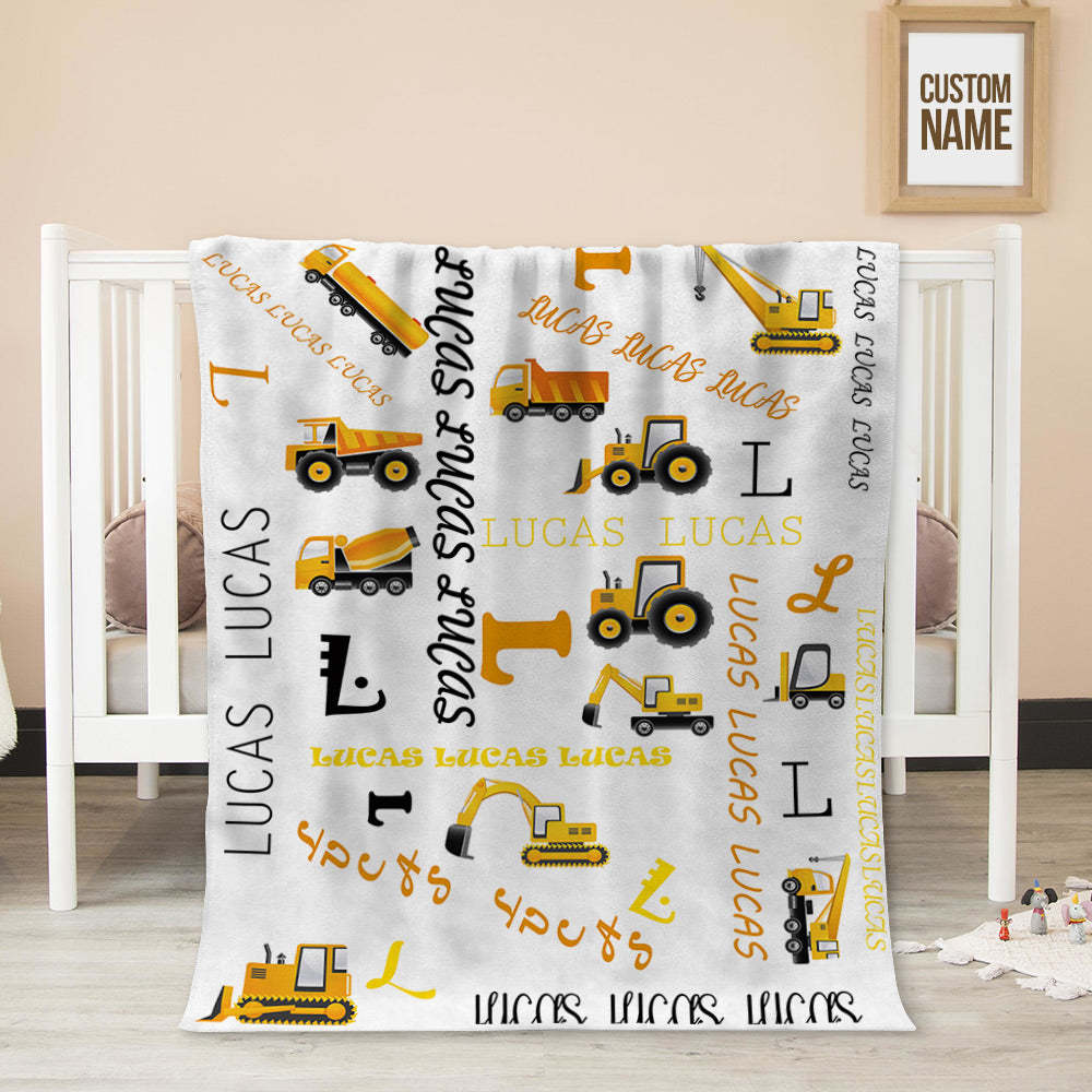 Aangepaste Naam Babydeken Voor Peuters Bouwvrachtwagen Voor Kleuterschool Kleuterschool - SokkenFoto