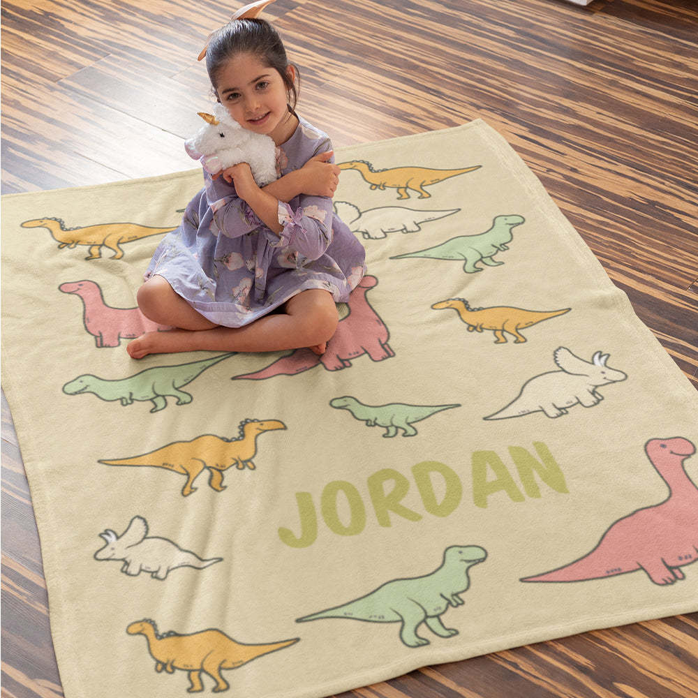 Aangepaste Cartoon Dinosaurus Deken Gepersonaliseerde Naam Deken Leuke Cadeaus Voor Kinderen - SokkenFoto