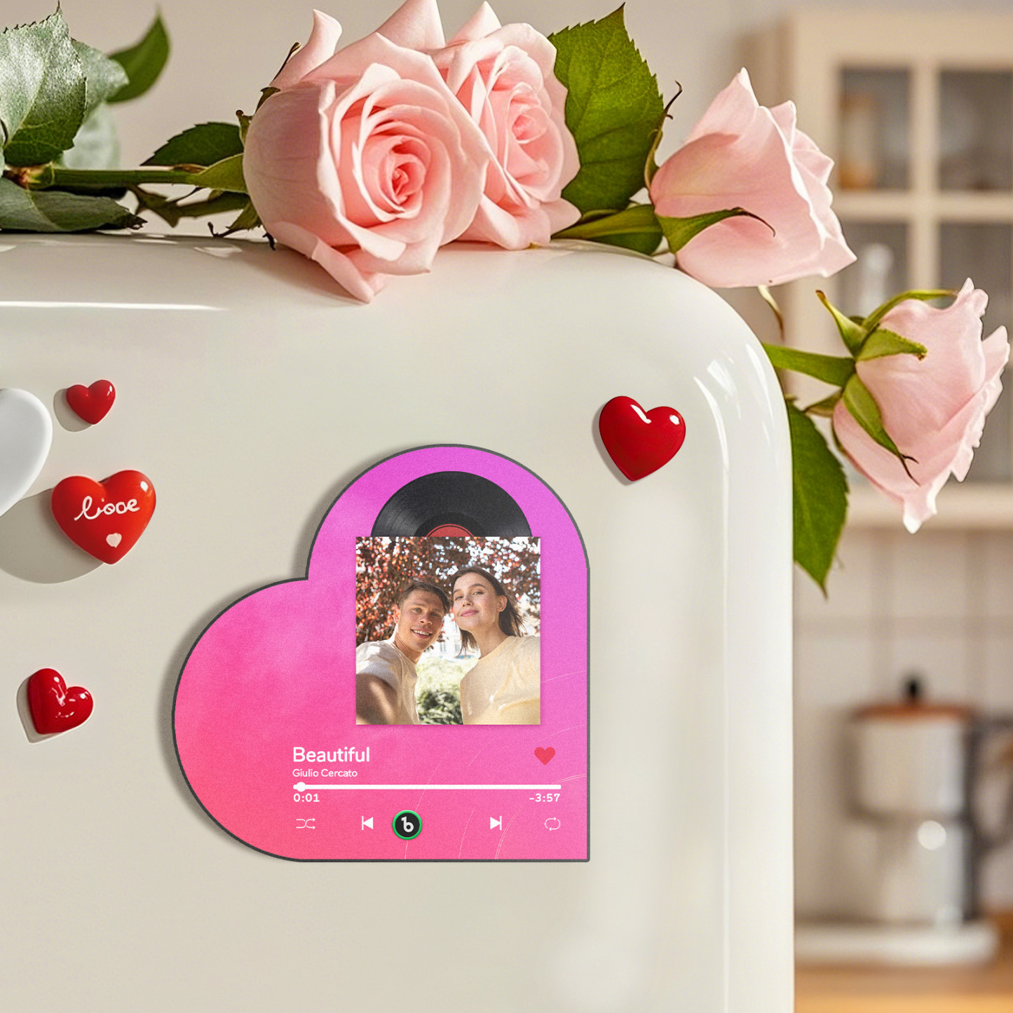 Gepersonaliseerde Muziekkoelkastmagneet, Gepersonaliseerd Hartframealbum, Koelkastmagneet, Muziekmuurfotosticker - SokkenFoto