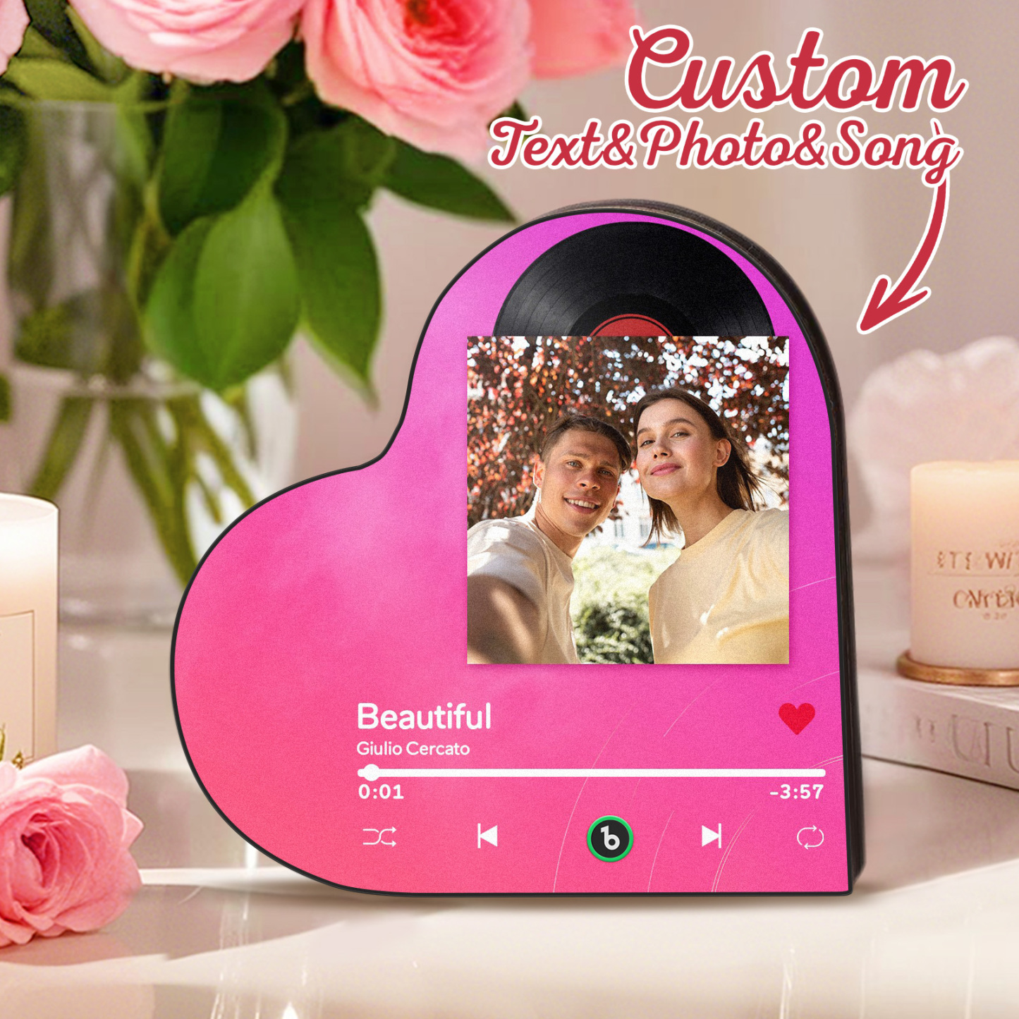 Gepersonaliseerde Muziekkoelkastmagneet, Gepersonaliseerd Hartframealbum, Koelkastmagneet, Muziekmuurfotosticker - SokkenFoto