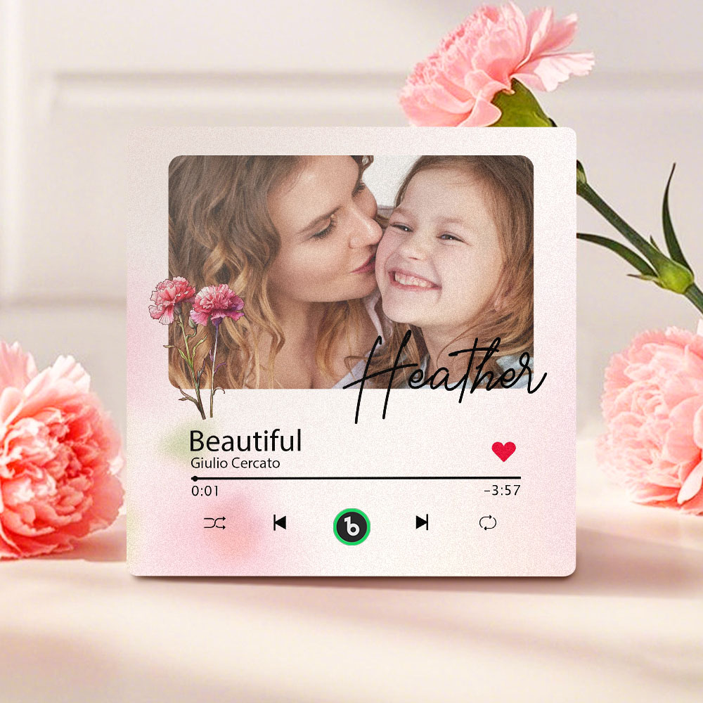 Gepersonaliseerde Moederdag Muziek Koelkastmagneet Met Bloemengezicht En Tekst, Gepersonaliseerd Fotolijstje Als Cadeau Voor Moeder