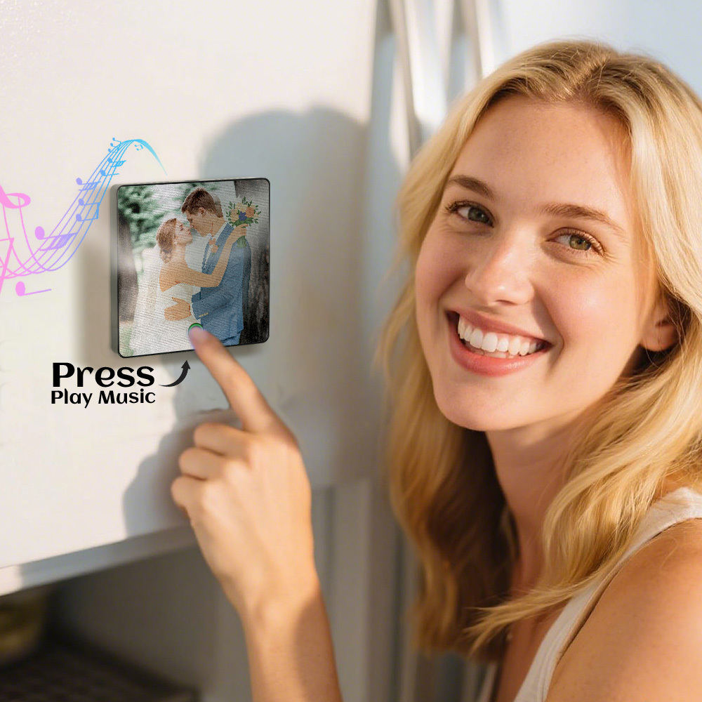Aangepaste Fotoportret Lenticulaire Muziek Koelkastmagneet Gepersonaliseerd Cadeau - SokkenFoto