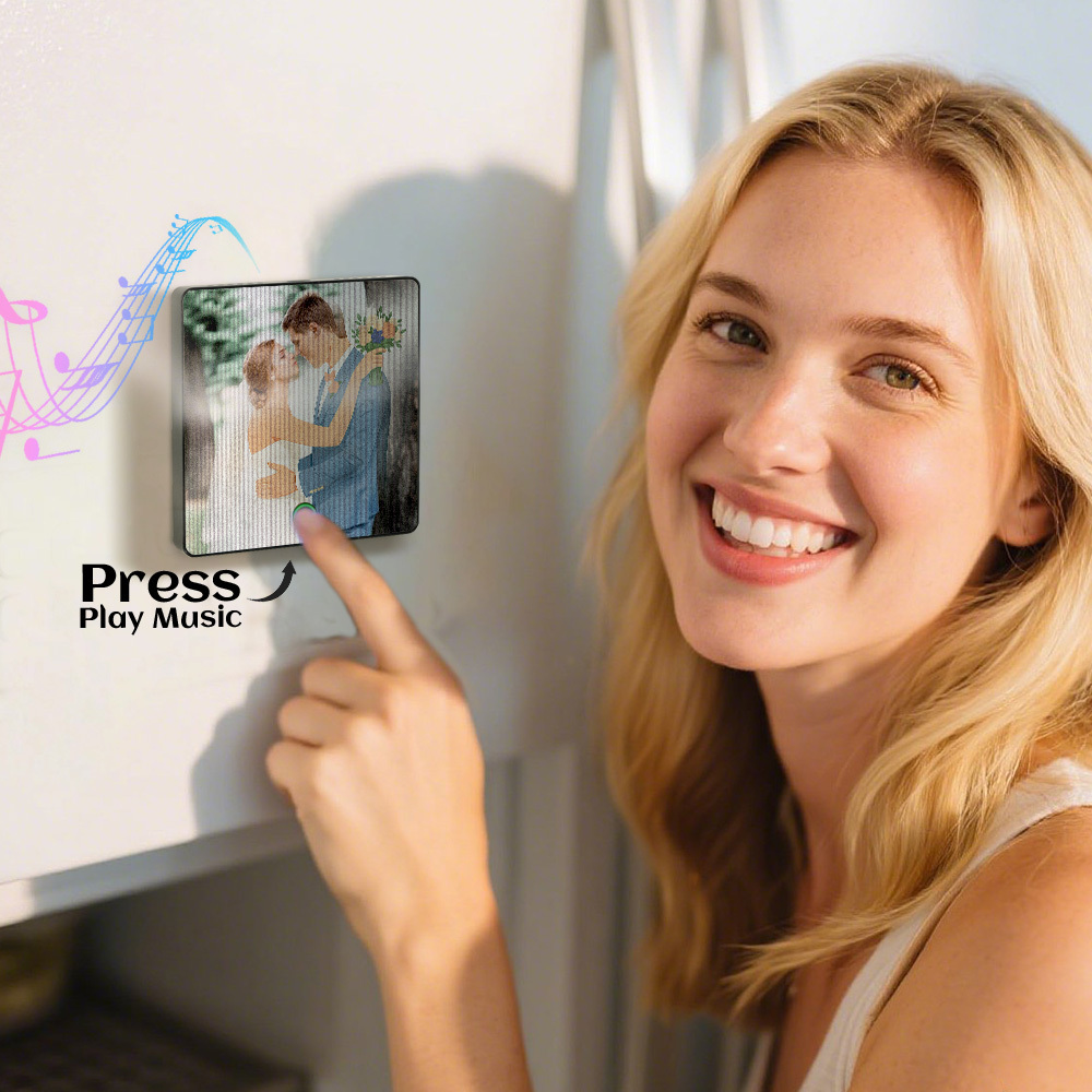 Aangepaste Fotoportret Lenticulaire Muziek Koelkastmagneet Gepersonaliseerd Cadeau - SokkenFoto