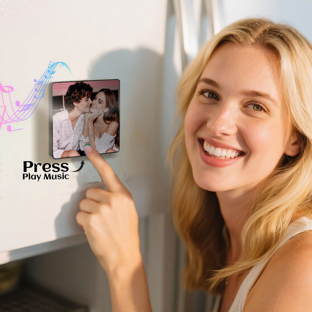 Gepersonaliseerde Muziekkoelkastmagneet Met Fotogravering En Lenticulaire Kalender Als Cadeau - SokkenFoto