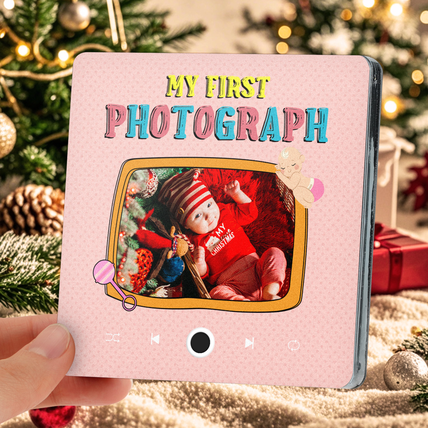 Gepersonaliseerde Muziek Koelkastmagneet Baby's Eerste Foto Kerstcadeaus Voor Familie Aangepaste Muziekmagneten Kunnen Liedjes Afspelen - SokkenFoto
