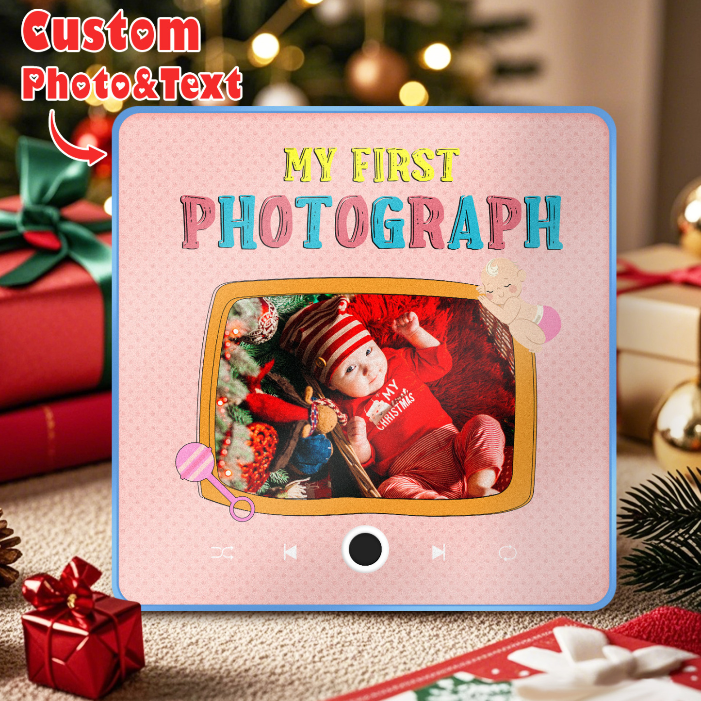 Gepersonaliseerde Muziek Koelkastmagneet Baby's Eerste Foto Kerstcadeaus Voor Familie Aangepaste Muziekmagneten Kunnen Liedjes Afspelen - SokkenFoto