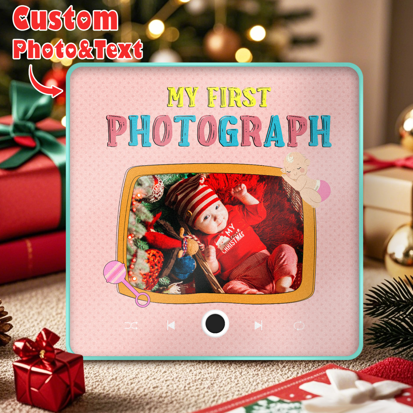 Gepersonaliseerde Muziek Koelkastmagneet Baby's Eerste Foto Kerstcadeaus Voor Familie Aangepaste Muziekmagneten Kunnen Liedjes Afspelen - SokkenFoto