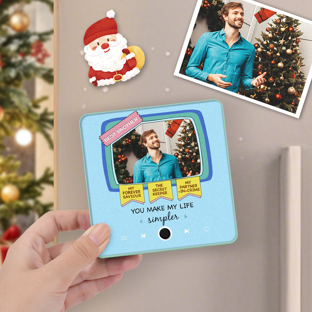 Gepersonaliseerde Muziek Koelkastmagneet Kerstcadeau Voor Broers Aangepaste Muziekmagneten Kunnen Liedjes Afspelen - SokkenFoto