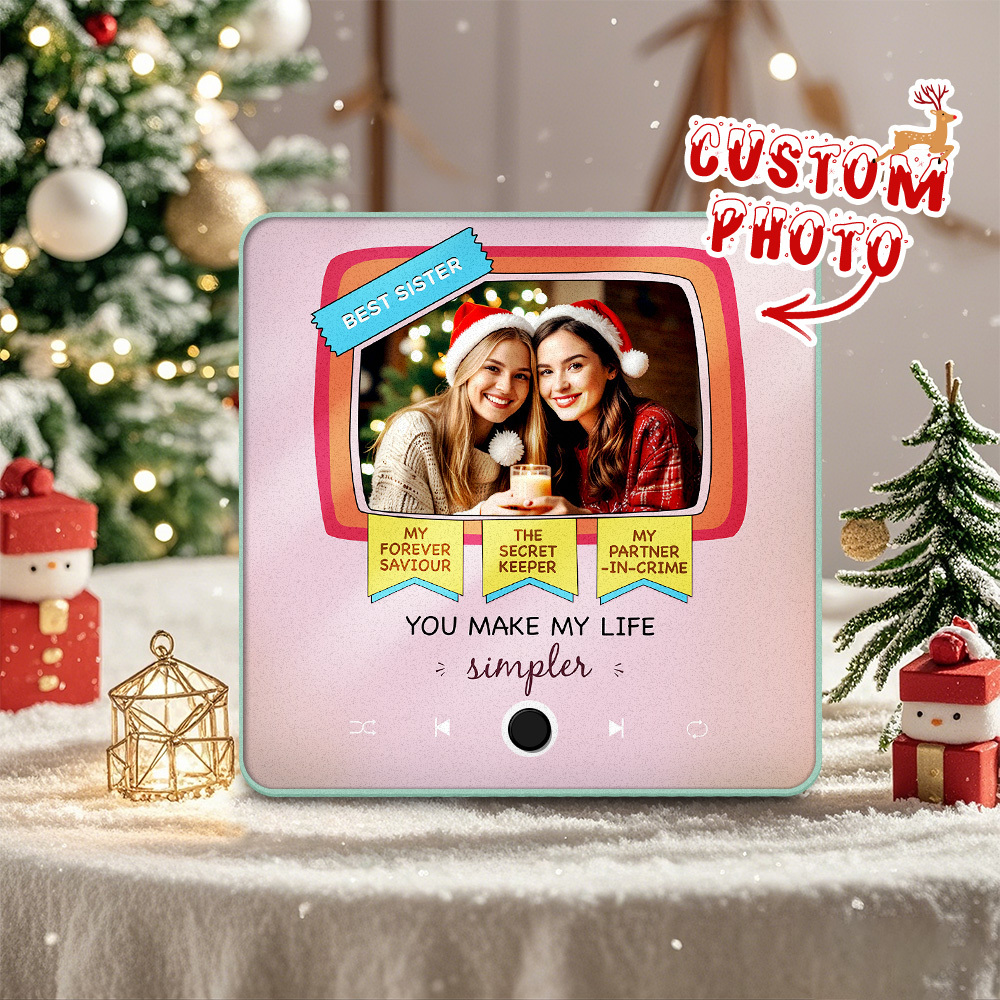 Gepersonaliseerde Fotomuziek Koelkastmagneet Kerstcadeau Voor Zussen En Broers Aangepaste Muziekmagneten Kunnen Liedjes Afspelen - SokkenFoto