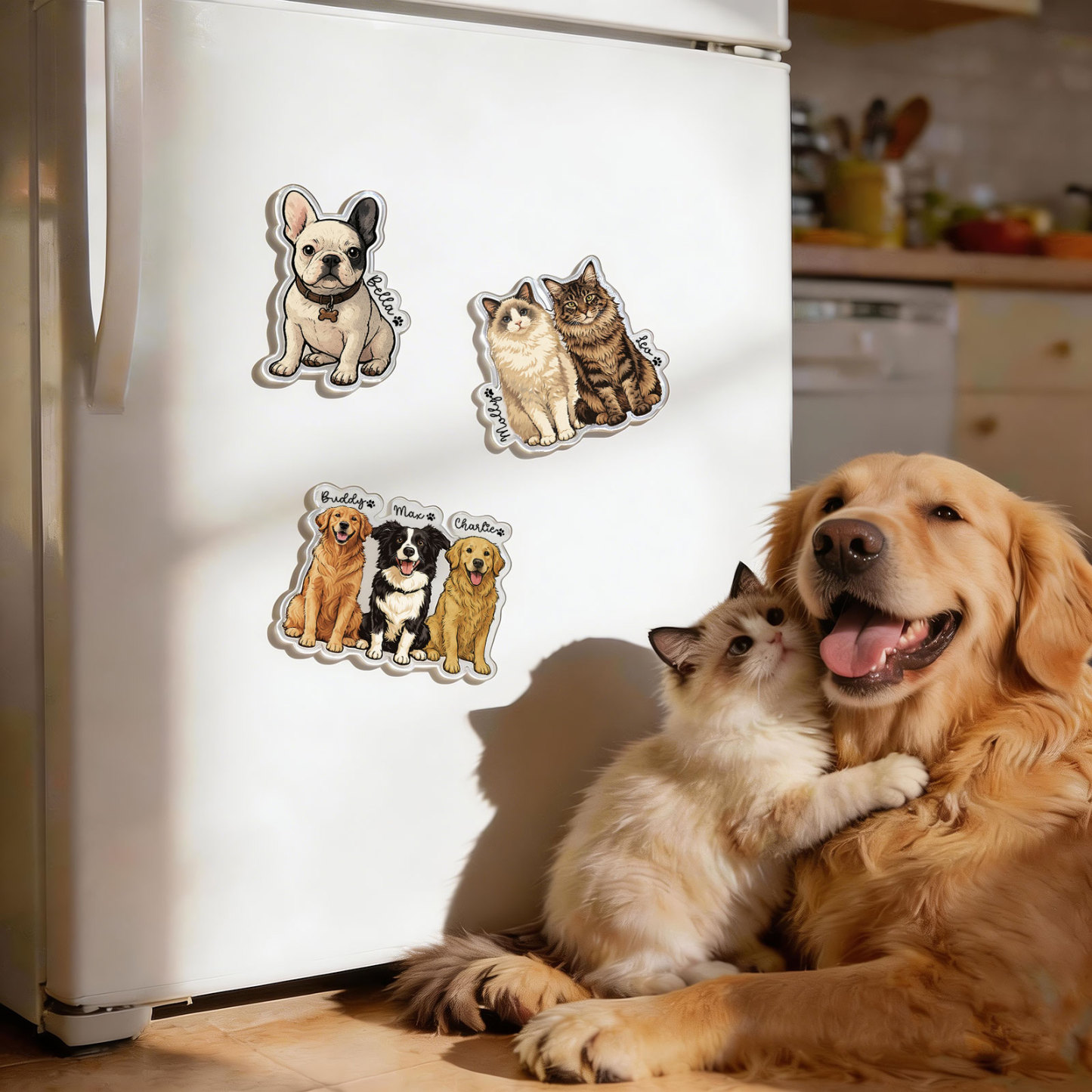 Custom Pet Photo Fridge Magnet Personalized Acrylic Magnet with Pet’s Name Pet Portrait Gift for Dog & Cat Lovers - SokkenFoto