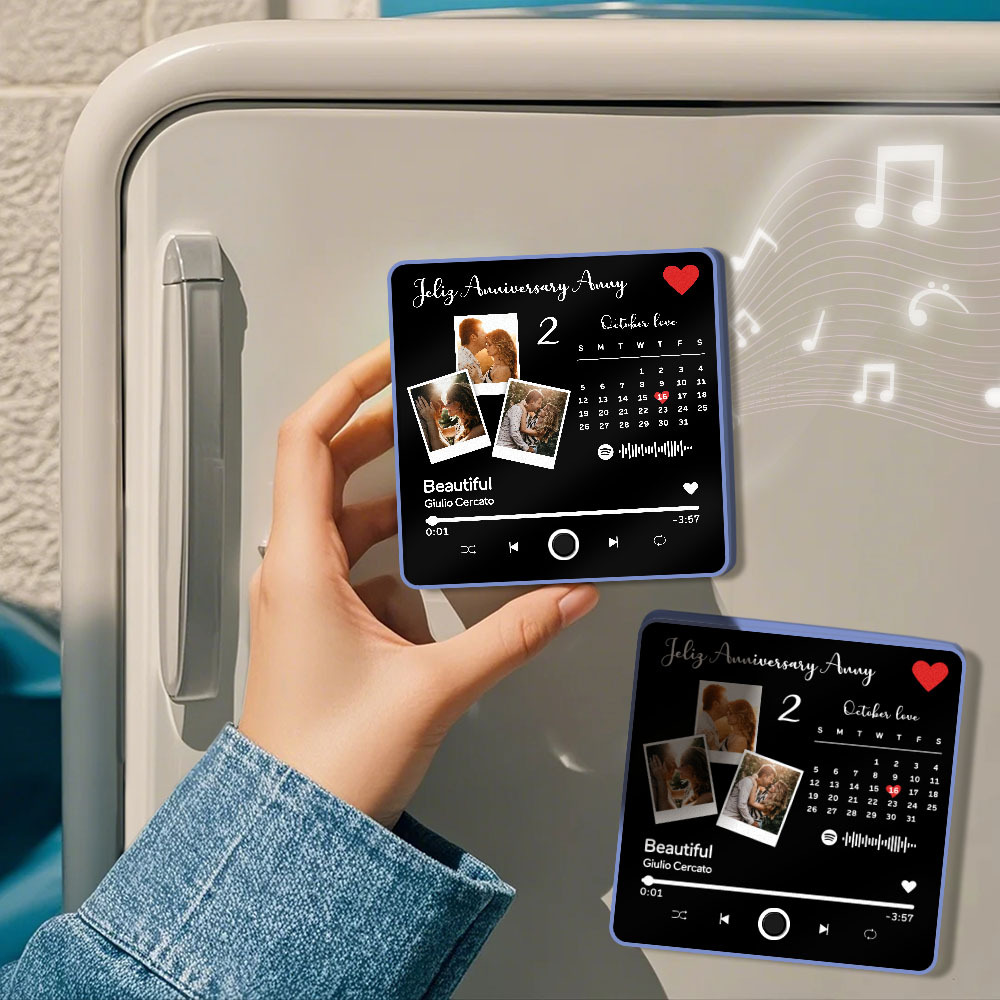 Aangepaste Multi-fotoalbum Muziek Koelkastmagneet Foto En Tekst Muziek Koelkast Gepersonaliseerde Telefoon Muziek Koelkastmagneet Pro - SokkenFoto