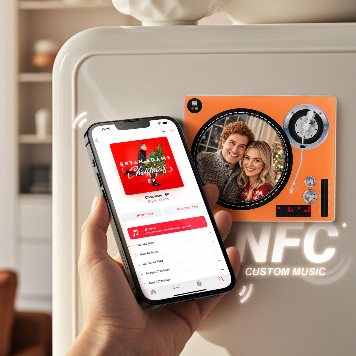 Aangepaste Roterende Dubbellaagse Acryl Nfc-koelkastmagneten Met Foto's En Liedjes Magnetische Koelkastmagneten - SokkenFoto