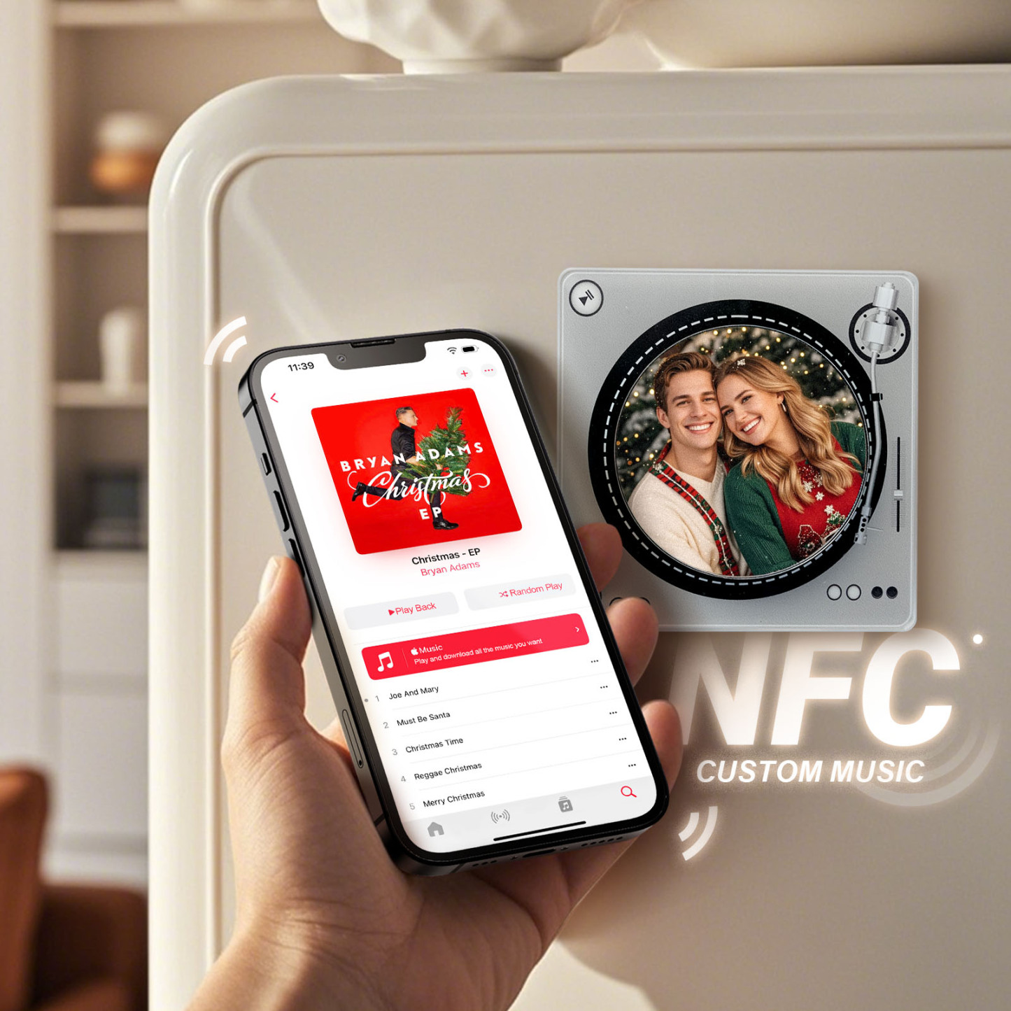 Aangepaste Roterende Dubbellaagse Acryl Nfc-koelkastmagneten Met Foto's En Liedjes Magnetische Koelkastmagneten - SokkenFoto