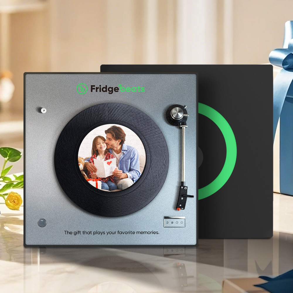 Vaderdagcadeau Met Aangepaste Muziek En Foto Koelkastmagneet. Kan 1-6 Vinyls En Liedjes Personaliseren.