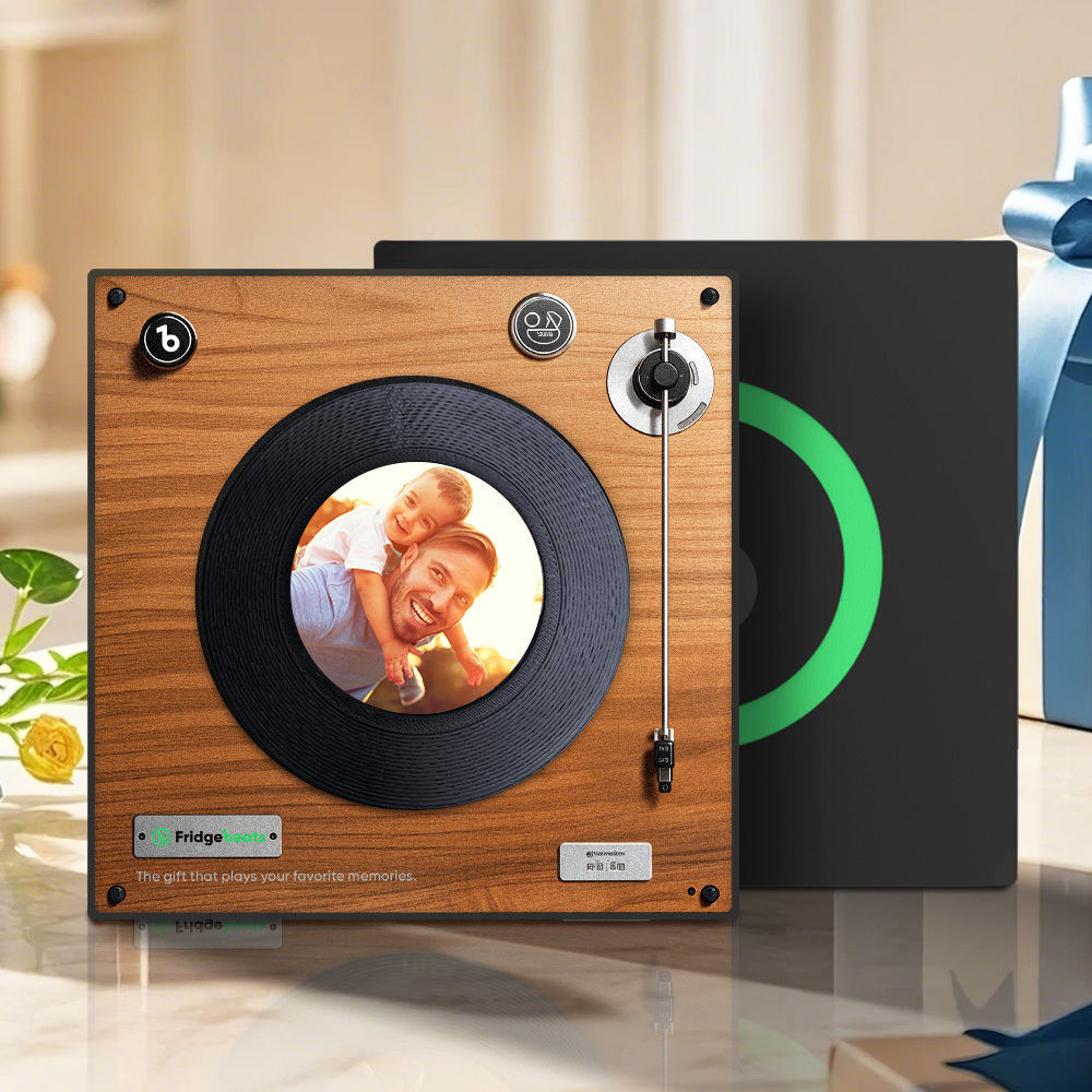 Vaderdagcadeau Met Aangepaste Muziek En Foto Koelkastmagneet. Kan 1-6 Vinyls En Liedjes Personaliseren. - SokkenFoto