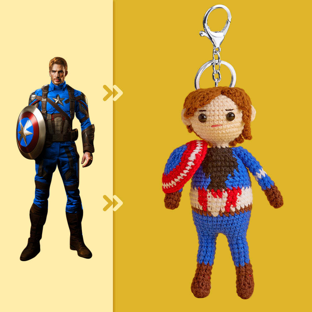 Full Body Aanpasbare 1 Persoon Aangepaste Gehaakte Pop Gepersonaliseerde Geschenken Handgeweven Mini-poppen - Captain America - SokkenFoto