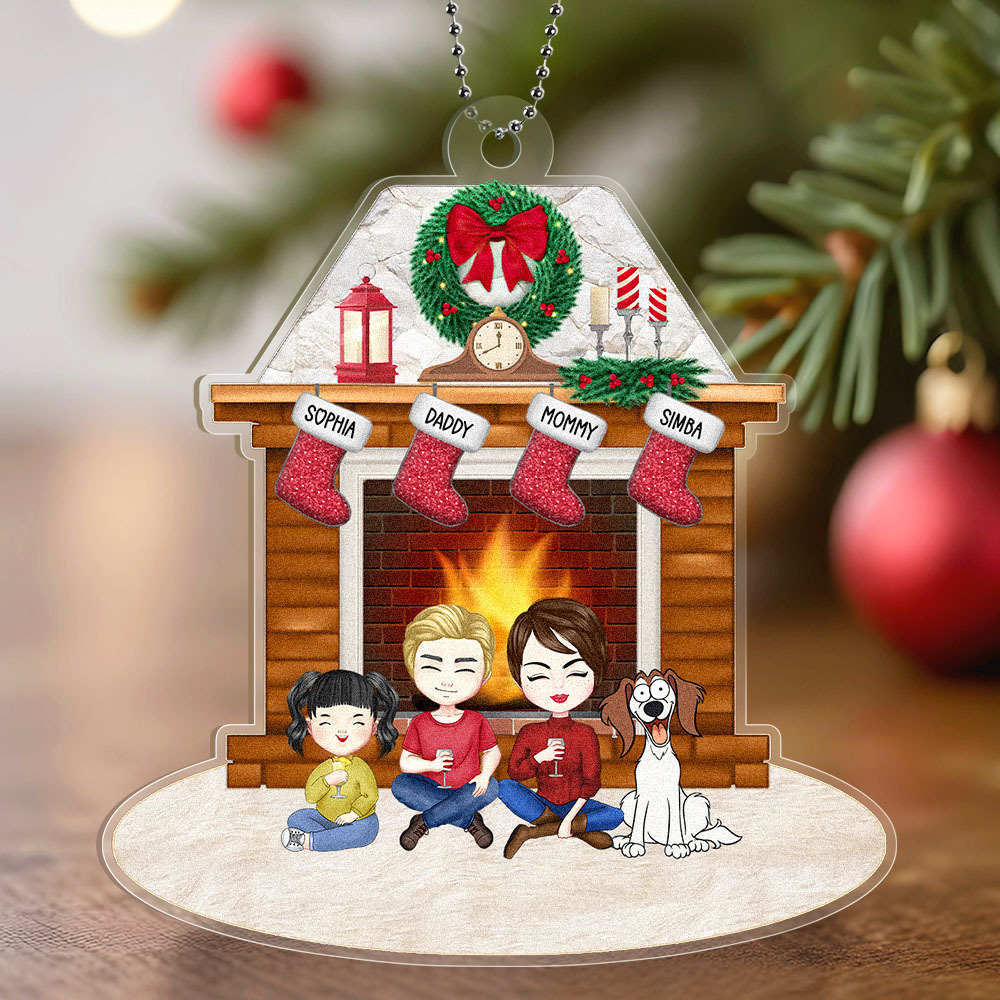 Gepersonaliseerde Familie Cartoon Kerstversieringen Aangepaste Kerstcadeaus Met Namen En Stripfiguren - SokkenFoto