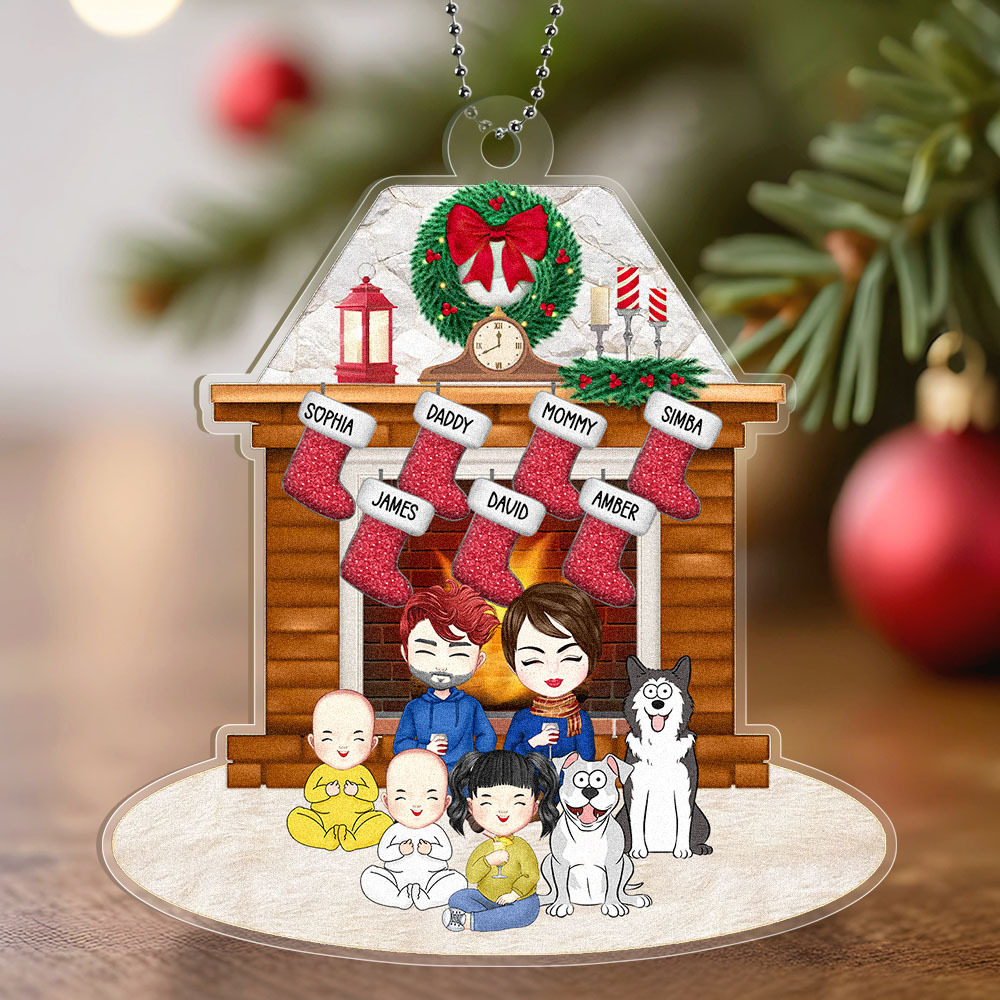 Gepersonaliseerde Familie Cartoon Kerstversieringen Aangepaste Kerstcadeaus Met Namen En Stripfiguren - SokkenFoto