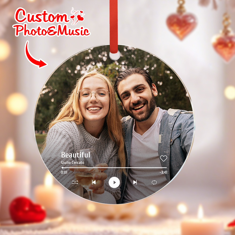 Gepersonaliseerde Muziek- En Fotoornamenten Valentijnsdagcadeauidee Voor Koppels - SokkenFoto