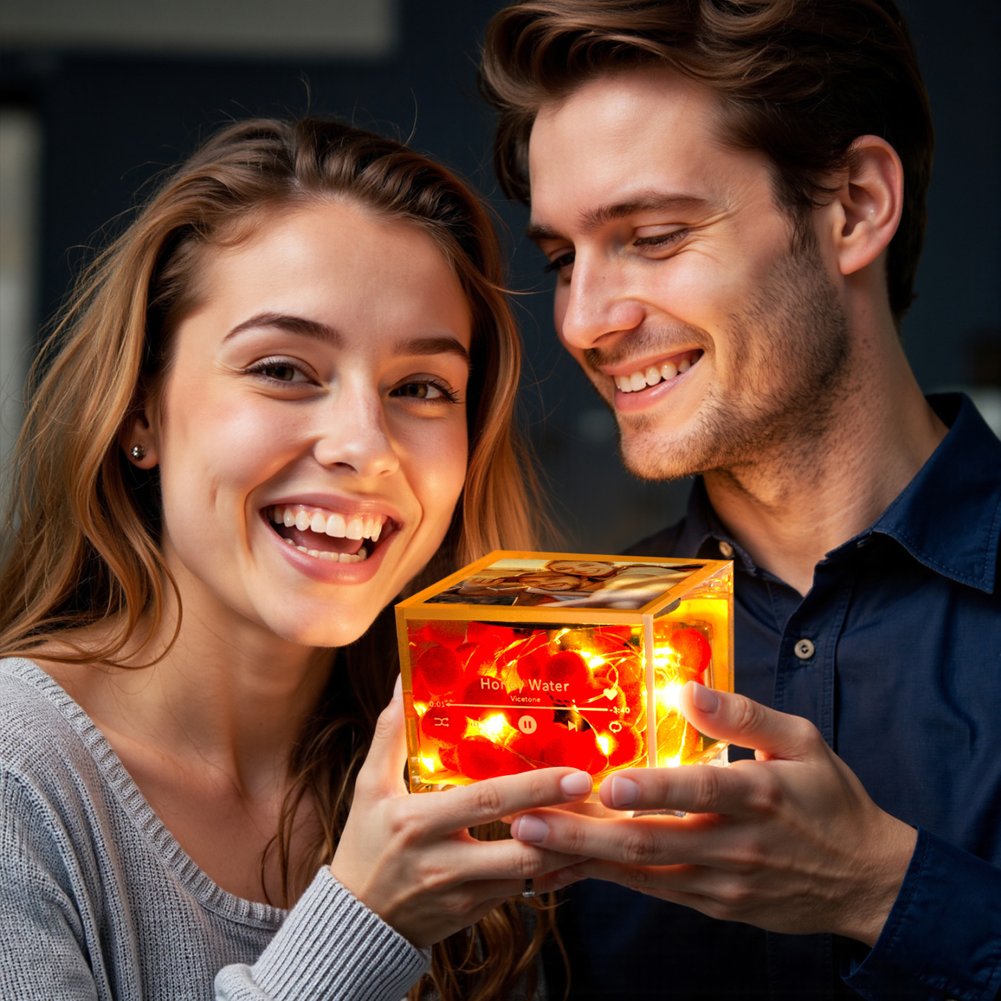 Aangepaste Mini Vinyl Platenspeler Automatische Muziekspeler Aangepaste Fotohoes Stijl Gegraveerd Jubileumcadeau Voor Koppels - SokkenFoto