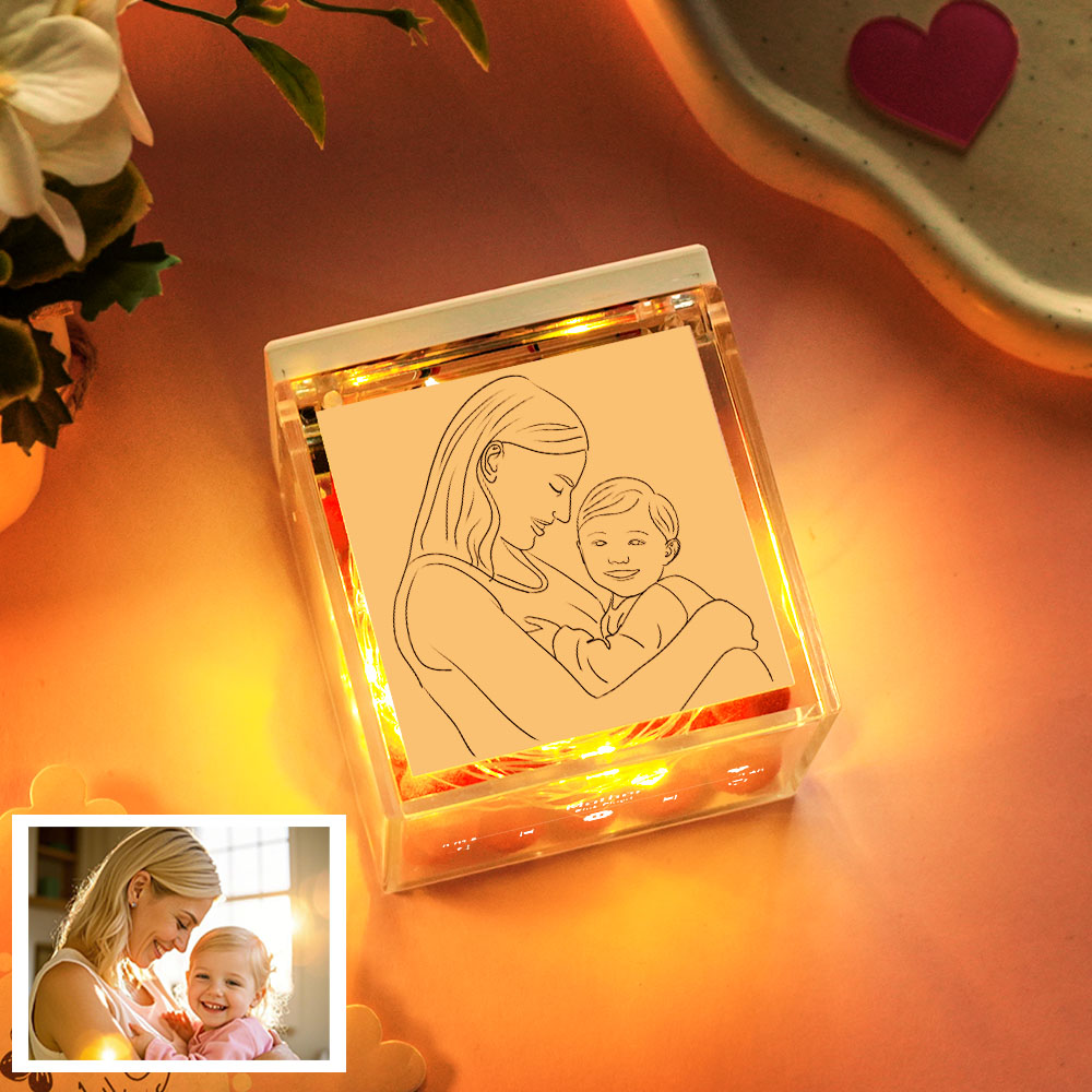 Aangepaste Lineaire Kunsthoes Gepersonaliseerde Mini Vinylplatenspeler Voor Moederdag Aangepaste Acryldoos Cadeau Voor Moeder