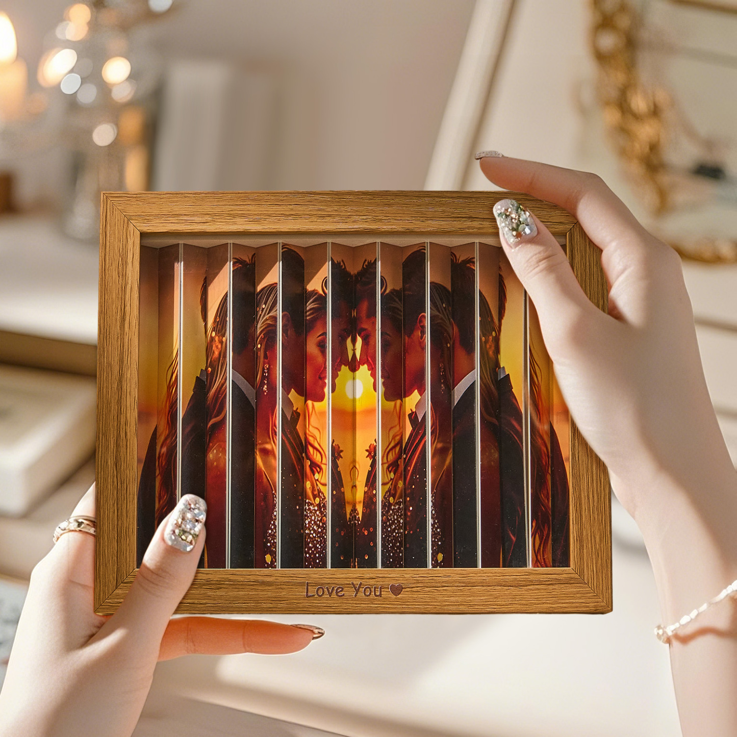 Fotocadeau Zigzag - Jubileum- En Verjaardagscadeau - Cadeau Voor Hem/haar - Fotokubus Sleutelhanger - Bureau Fotolijst