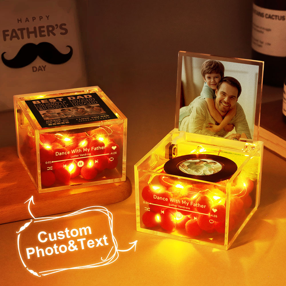Aangepaste Mini-platenspeler Met Automatische Muziekspeler, Meerdere Foto's, Aangepaste Foto Voor Papa Op Vaderdag - SokkenFoto