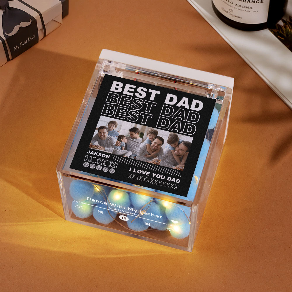 Aangepaste Mini-platenspeler Met Automatische Muziekspeler, Meerdere Foto's, Aangepaste Foto Voor Papa Op Vaderdag - SokkenFoto