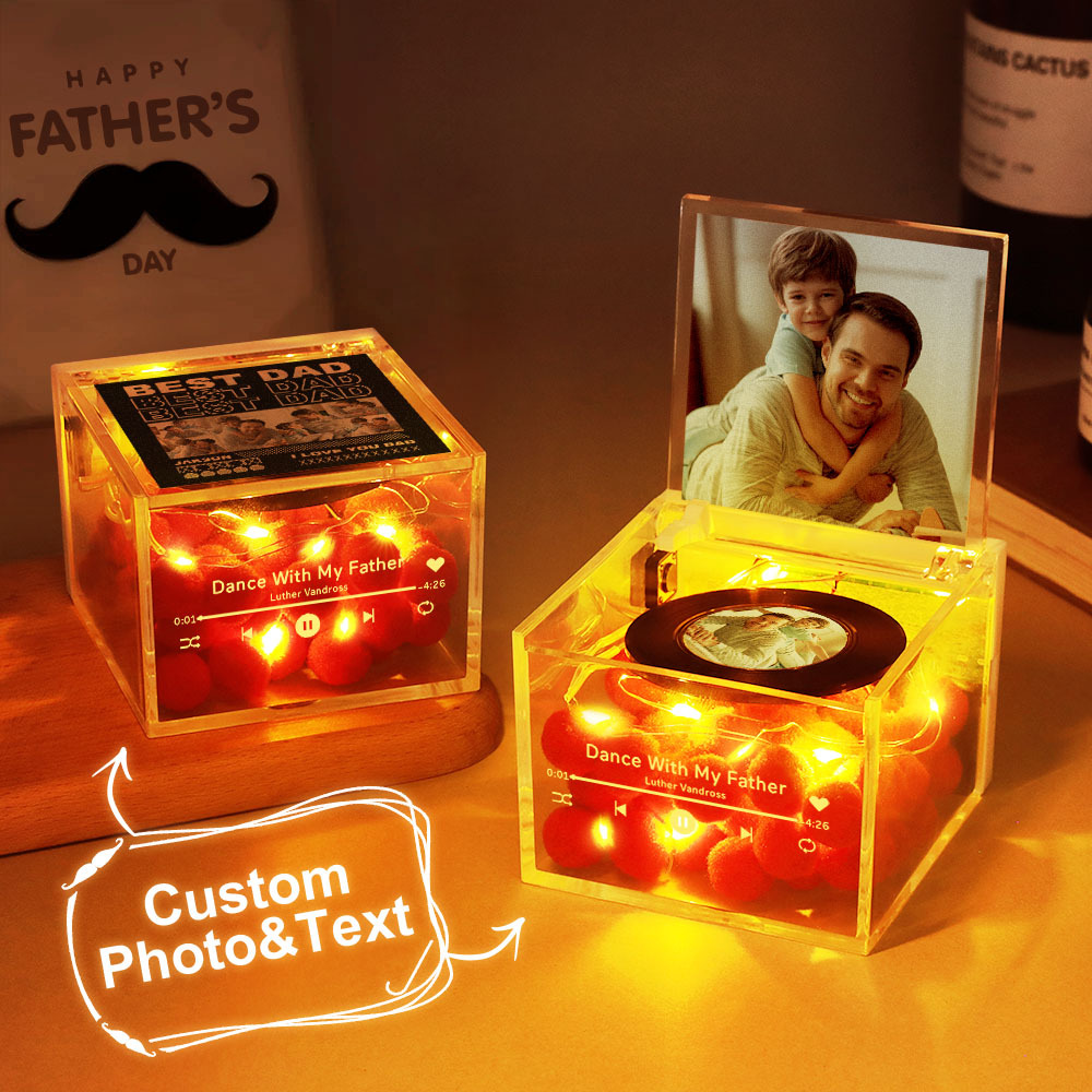Aangepaste Mini-platenspeler Met Automatische Muziekspeler, Meerdere Foto's, Aangepaste Foto Voor Papa Op Vaderdag - SokkenFoto