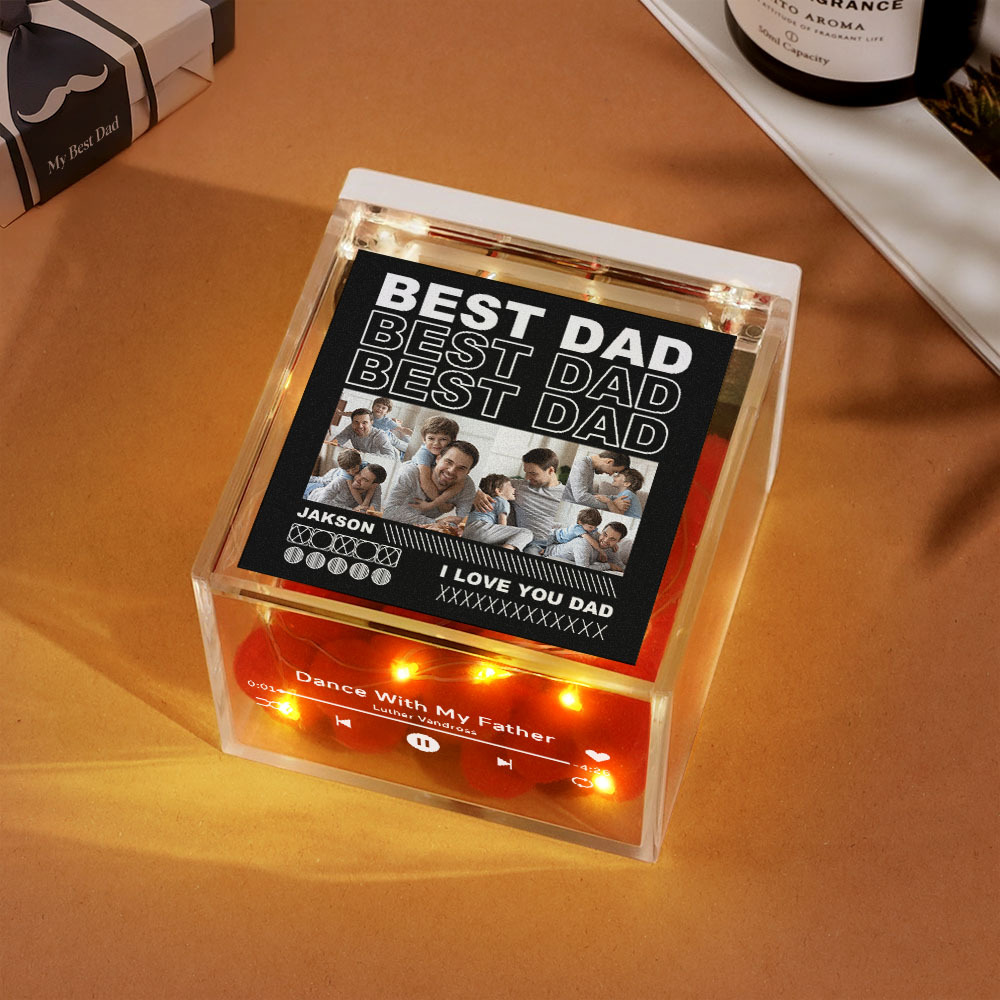 Aangepaste Mini-platenspeler Met Automatische Muziekspeler, Meerdere Foto's, Aangepaste Foto Voor Papa Op Vaderdag - SokkenFoto