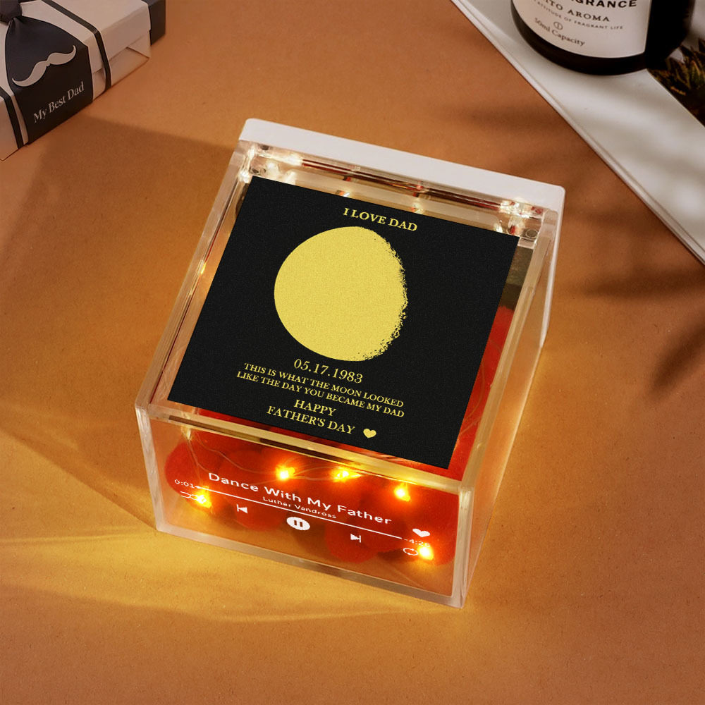 Aangepaste Mini-platenspeler Met Automatische Muziekspeler In Gouden En Zilveren Maanfasestijl, De Beste Vader Ooit, Voor Vaderdag - SokkenFoto