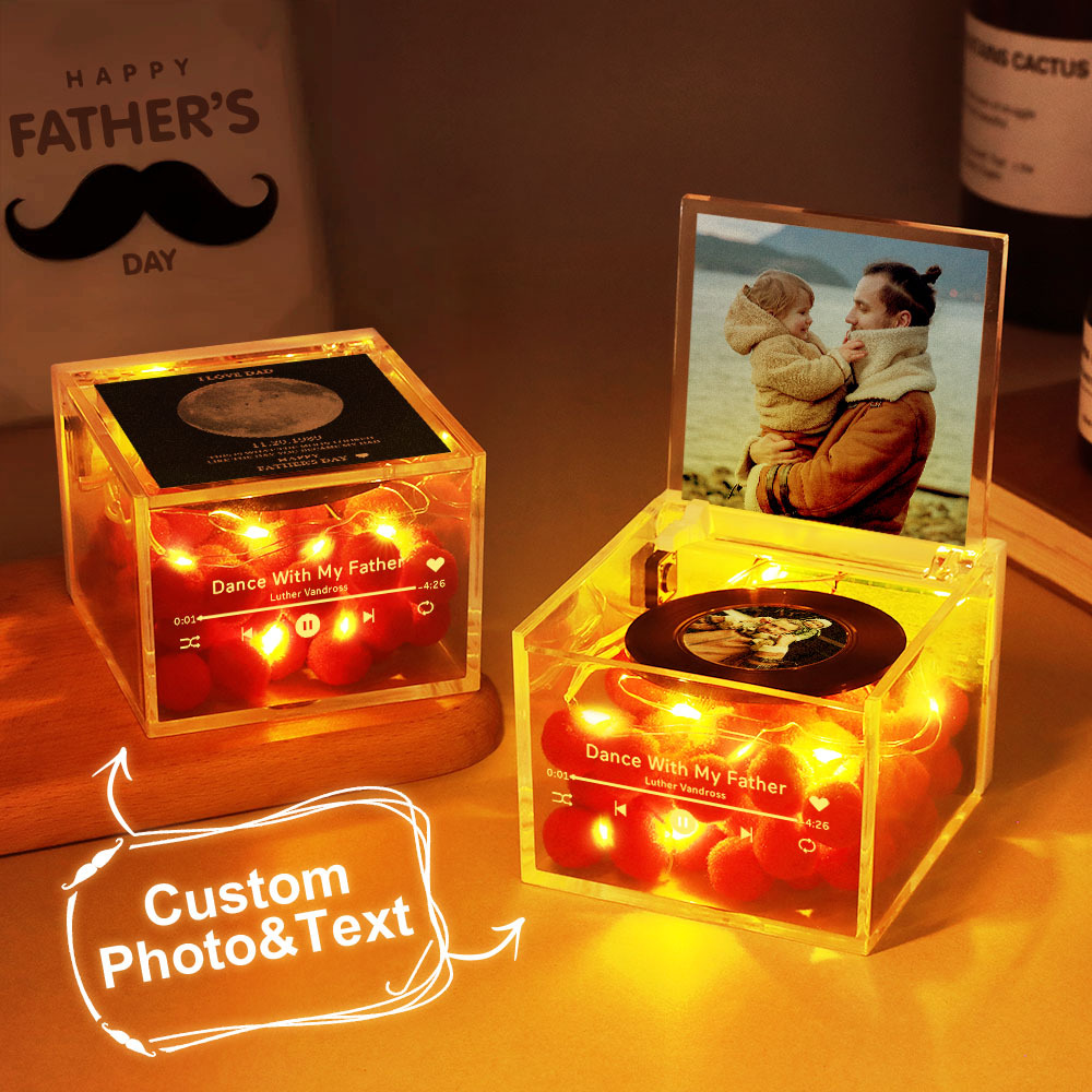 Aangepaste Mini-platenspeler Met Automatische Muziekspeler In Gouden En Zilveren Maanfasestijl, De Beste Vader Ooit, Voor Vaderdag - SokkenFoto