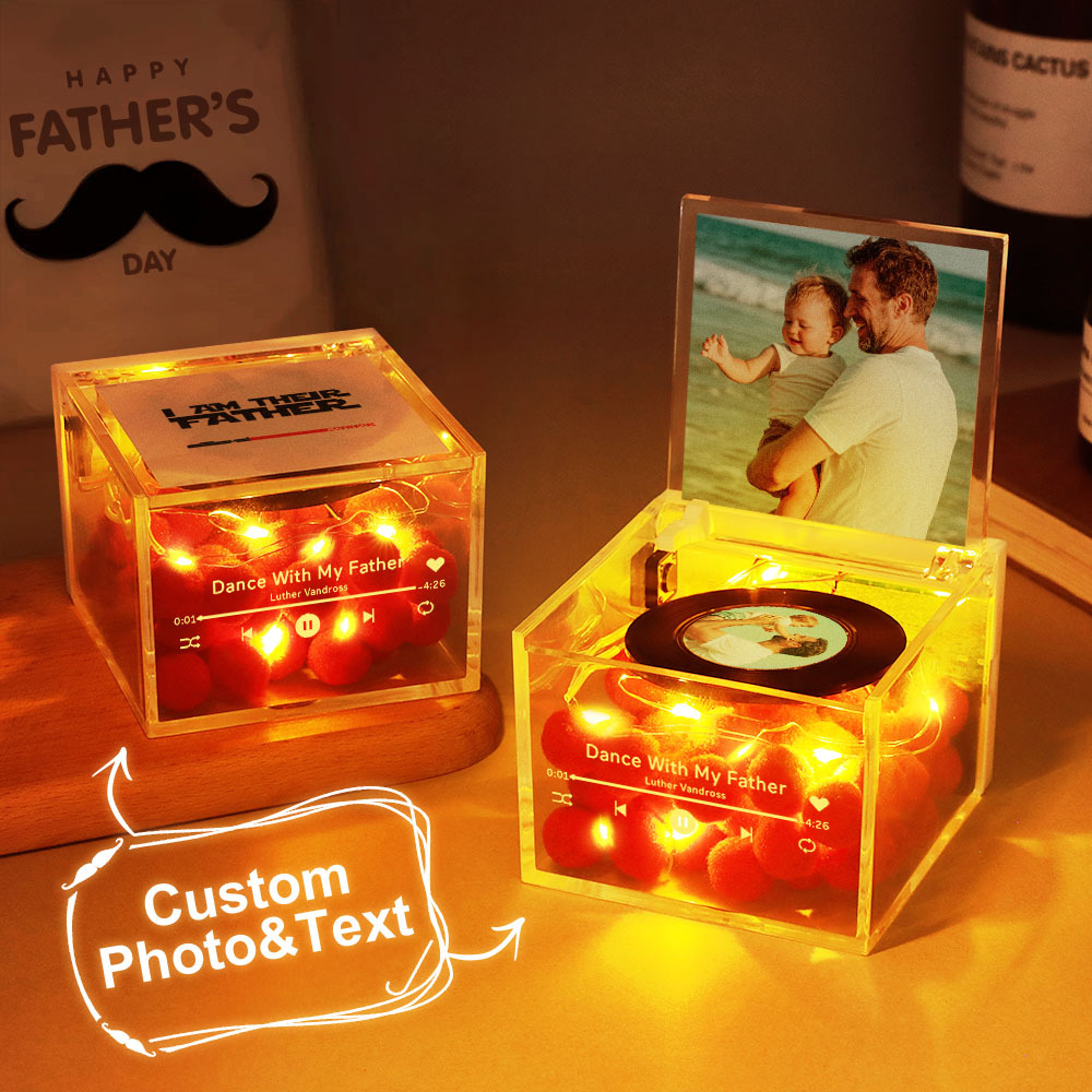 Gepersonaliseerde Light Saber Mini Vinyl Platenspeler Ik Ben Hun Vader Acryl Aangepaste Automatische Muziekspeler Cadeau Voor Papa Op Vaderdag - SokkenFoto