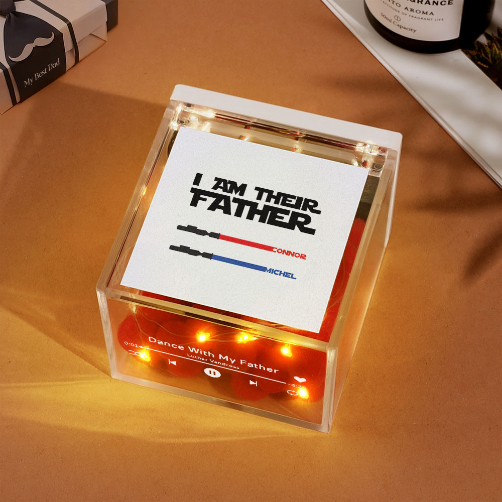 Gepersonaliseerde Light Saber Mini Vinyl Platenspeler Ik Ben Hun Vader Acryl Aangepaste Automatische Muziekspeler Cadeau Voor Papa Op Vaderdag - SokkenFoto