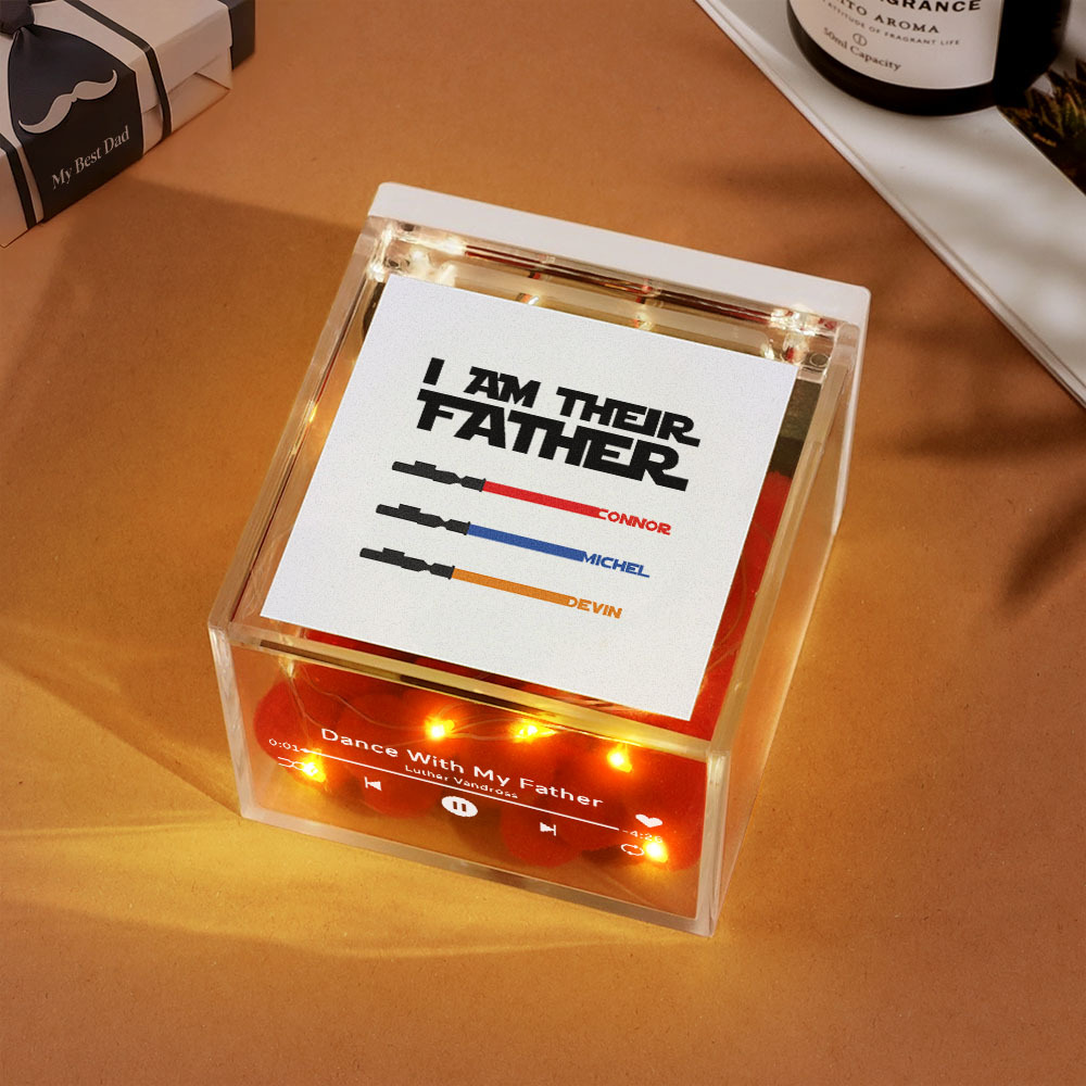 Gepersonaliseerde Light Saber Mini Vinyl Platenspeler Ik Ben Hun Vader Acryl Aangepaste Automatische Muziekspeler Cadeau Voor Papa Op Vaderdag - SokkenFoto