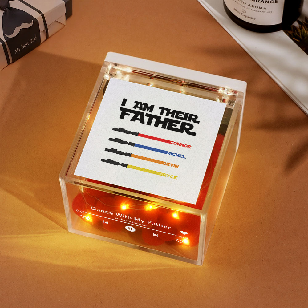 Gepersonaliseerde Light Saber Mini Vinyl Platenspeler Ik Ben Hun Vader Acryl Aangepaste Automatische Muziekspeler Cadeau Voor Papa Op Vaderdag - SokkenFoto