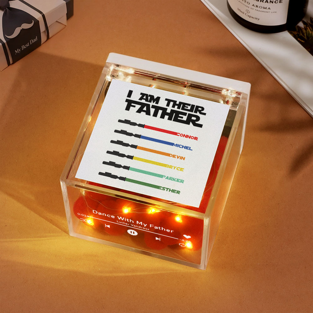 Gepersonaliseerde Light Saber Mini Vinyl Platenspeler Ik Ben Hun Vader Acryl Aangepaste Automatische Muziekspeler Cadeau Voor Papa Op Vaderdag - SokkenFoto