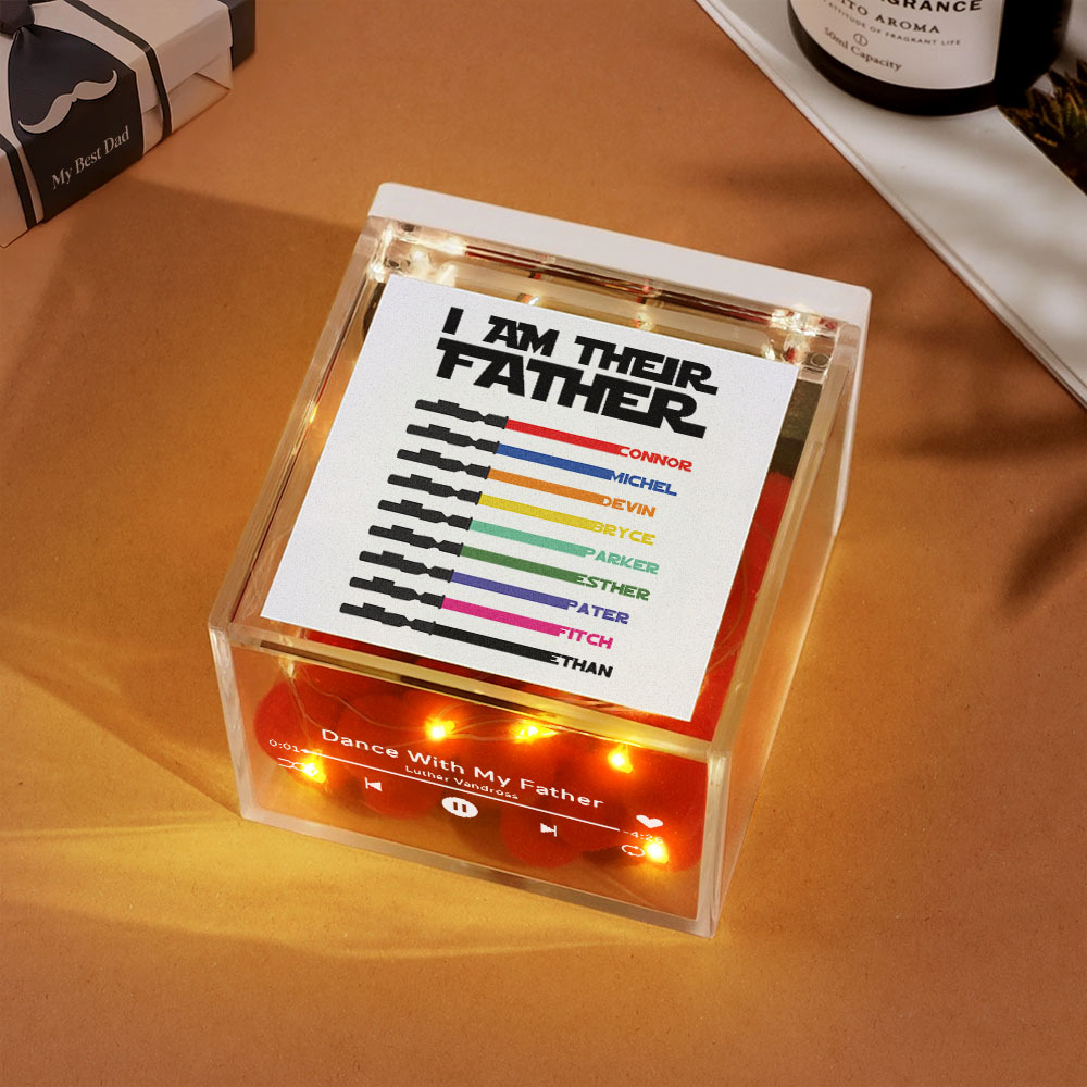 Gepersonaliseerde Light Saber Mini Vinyl Platenspeler Ik Ben Hun Vader Acryl Aangepaste Automatische Muziekspeler Cadeau Voor Papa Op Vaderdag - SokkenFoto