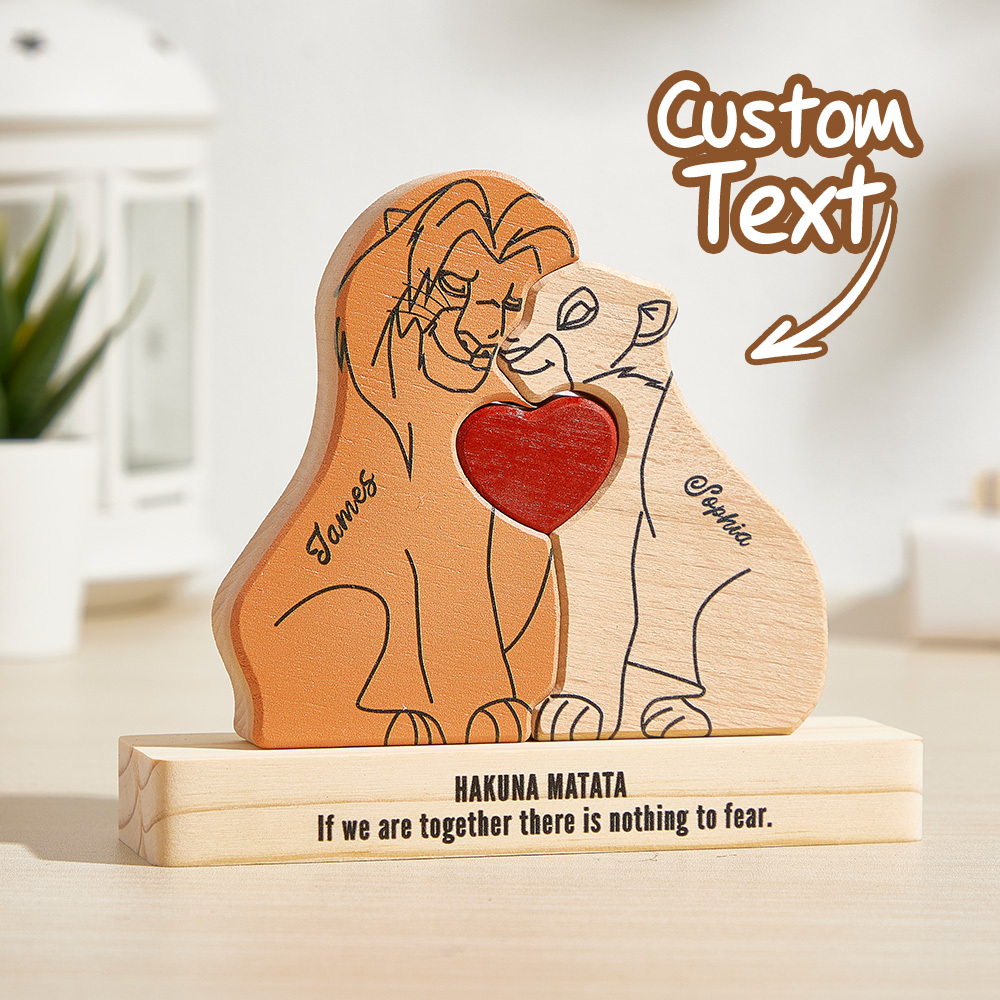 Houten Leeuwenfamilie Aangepaste Namen Puzzel Woonaccessoires Cadeaus