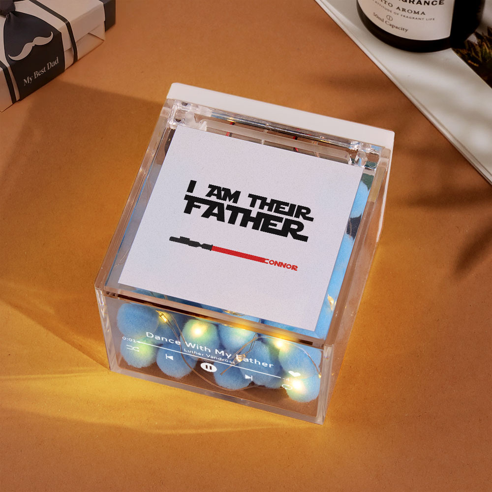 Gepersonaliseerde Light Saber Mini Vinyl Platenspeler Ik Ben Hun Vader Acryl Aangepaste Automatische Muziekspeler Cadeau Voor Papa Op Vaderdag - SokkenFoto