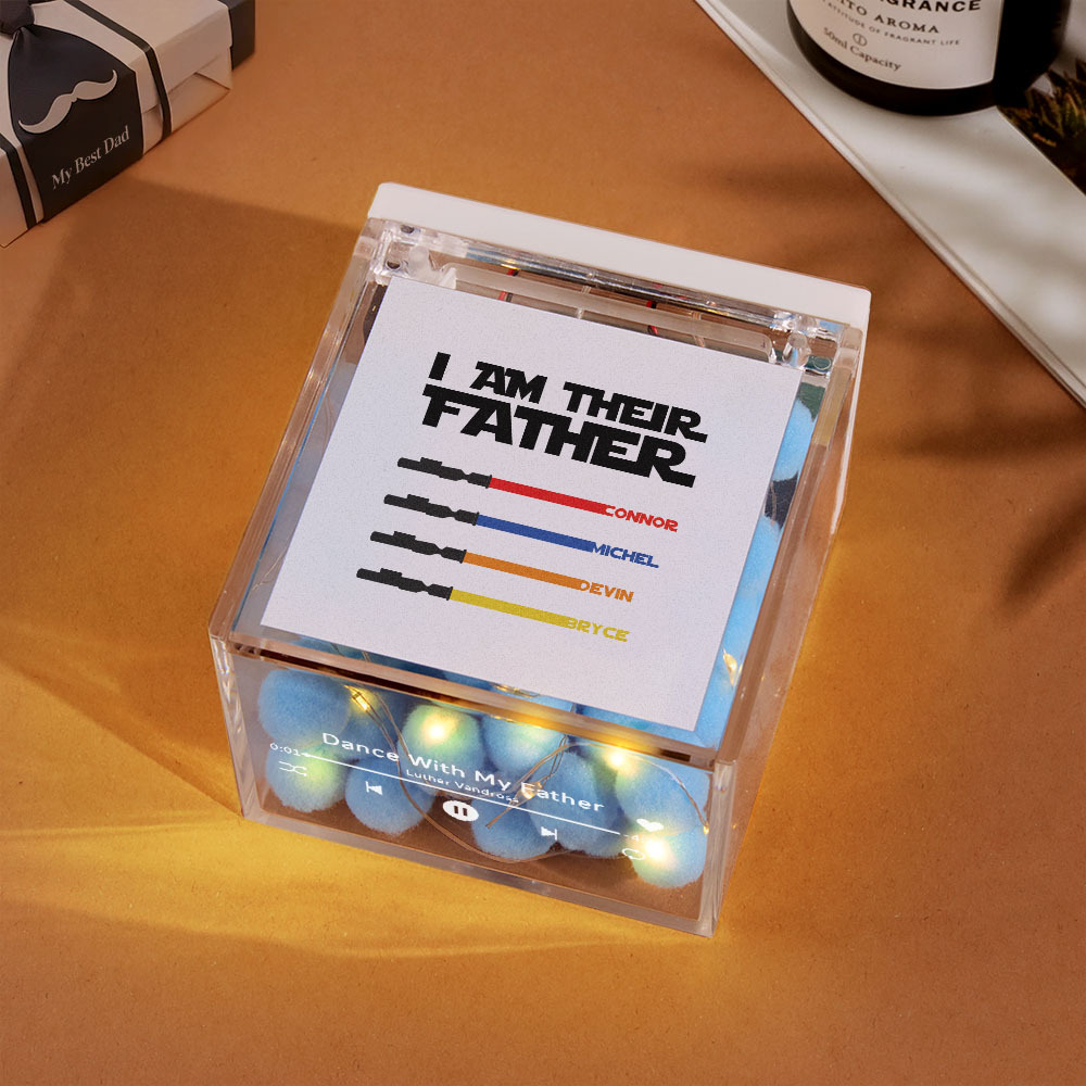 Gepersonaliseerde Light Saber Mini Vinyl Platenspeler Ik Ben Hun Vader Acryl Aangepaste Automatische Muziekspeler Cadeau Voor Papa Op Vaderdag - SokkenFoto