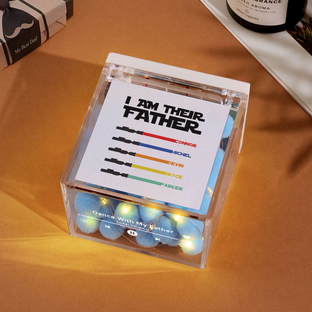 Gepersonaliseerde Light Saber Mini Vinyl Platenspeler Ik Ben Hun Vader Acryl Aangepaste Automatische Muziekspeler Cadeau Voor Papa Op Vaderdag - SokkenFoto