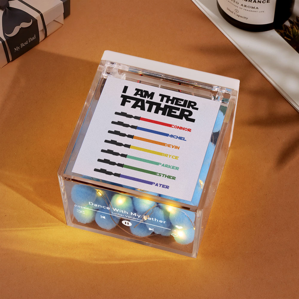 Gepersonaliseerde Light Saber Mini Vinyl Platenspeler Ik Ben Hun Vader Acryl Aangepaste Automatische Muziekspeler Cadeau Voor Papa Op Vaderdag - SokkenFoto