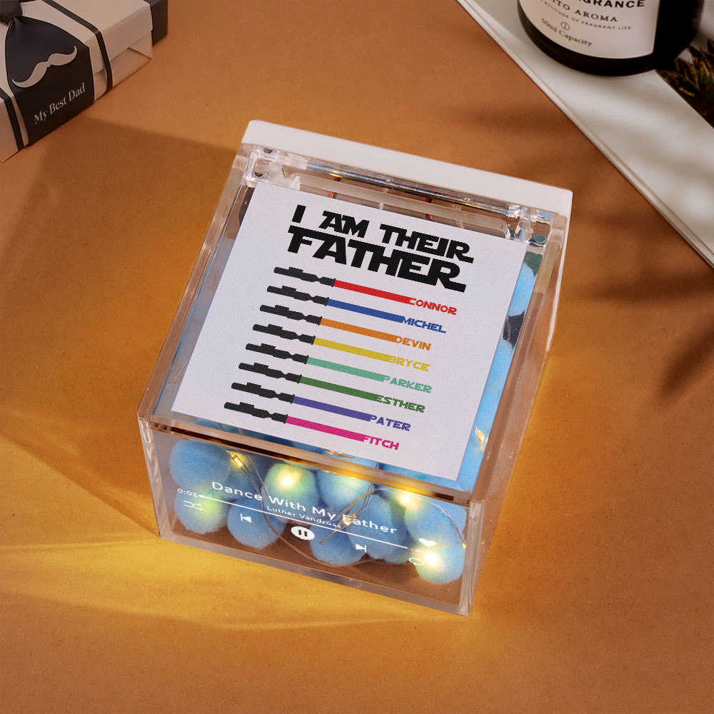 Gepersonaliseerde Light Saber Mini Vinyl Platenspeler Ik Ben Hun Vader Acryl Aangepaste Automatische Muziekspeler Cadeau Voor Papa Op Vaderdag - SokkenFoto