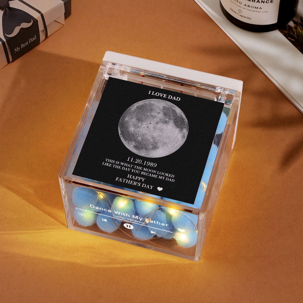 Aangepaste Mini-platenspeler Met Automatische Muziekspeler In Gouden En Zilveren Maanfasestijl, De Beste Vader Ooit, Voor Vaderdag - SokkenFoto